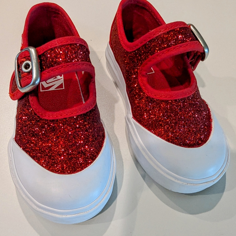 Vans Kids Red Glitter Shoes - Picture 3 of 5